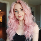 24'' Long Frontal Lace Light Pink Body Wave Wig for Cosplay